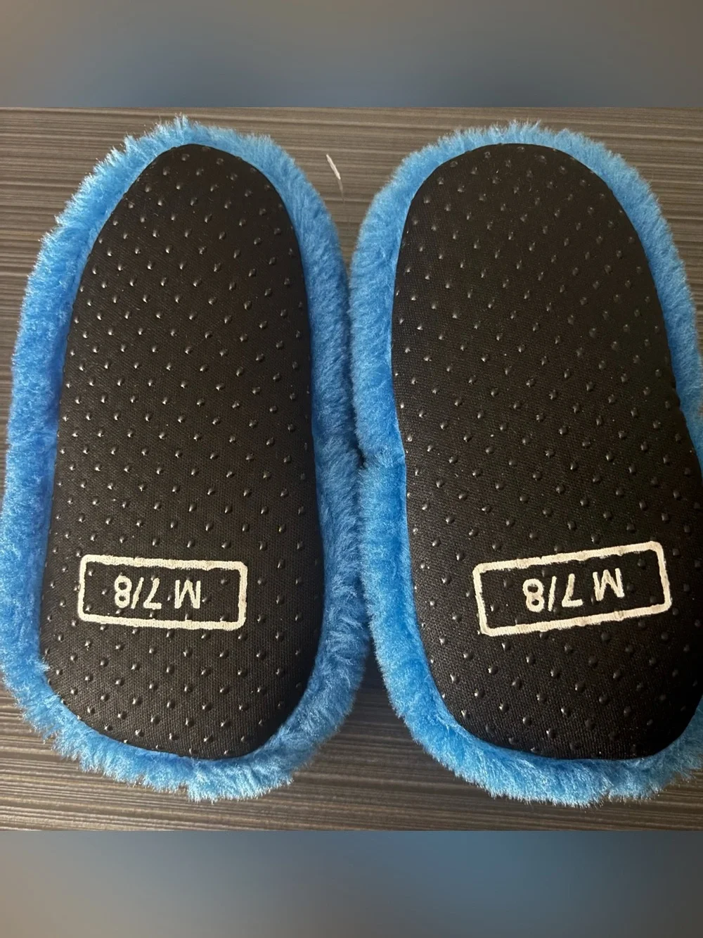 New Plush Blue Kids Character Slippers with Playful Eyes